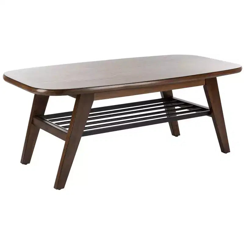 Tavolino da Caffè a 2 Livelli con Finitura Noce e Ripiano Portaoggetti in Metallo Nero, 45,7 cm A x 119,4 cm L
