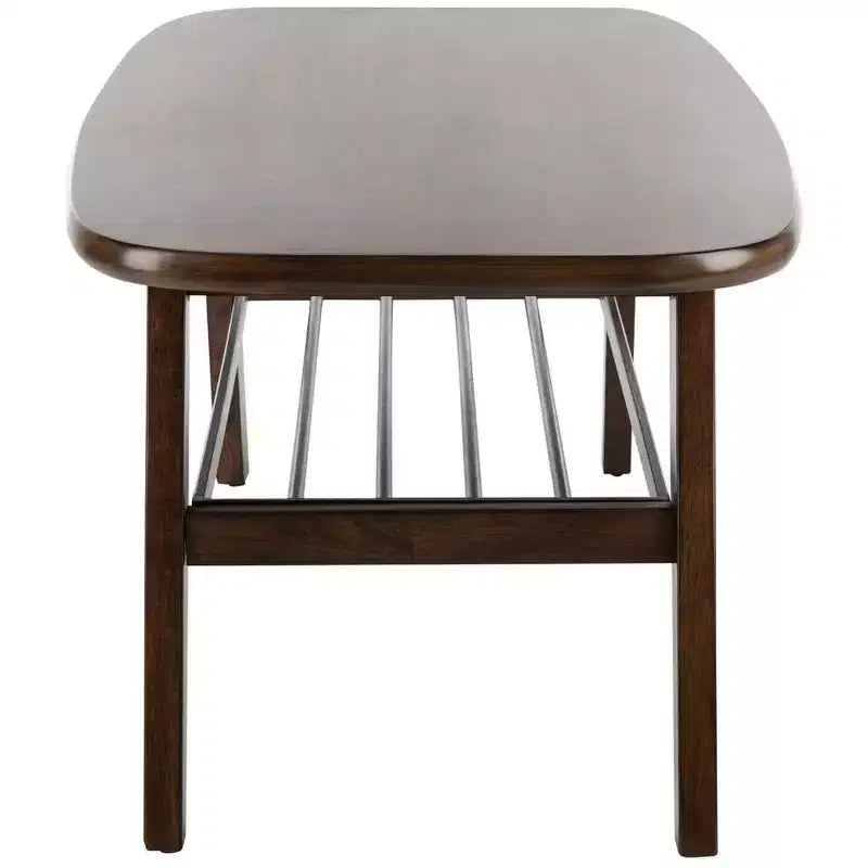 Tavolino da Caffè a 2 Livelli con Finitura Noce e Ripiano Portaoggetti in Metallo Nero, 45,7 cm A x 119,4 cm L