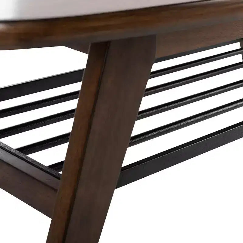 Tavolino da Caffè a 2 Livelli con Finitura Noce e Ripiano Portaoggetti in Metallo Nero, 45,7 cm A x 119,4 cm L