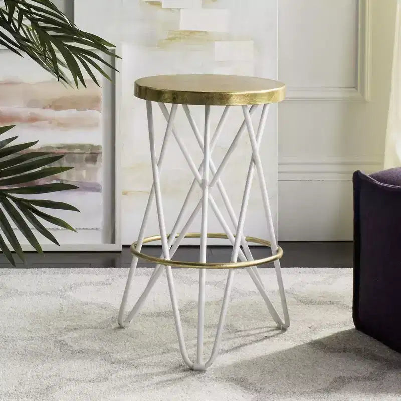 Sgabello da bancone in ferro con foglia d'oro, altezza seduta 61 cm, capacità 125 kg