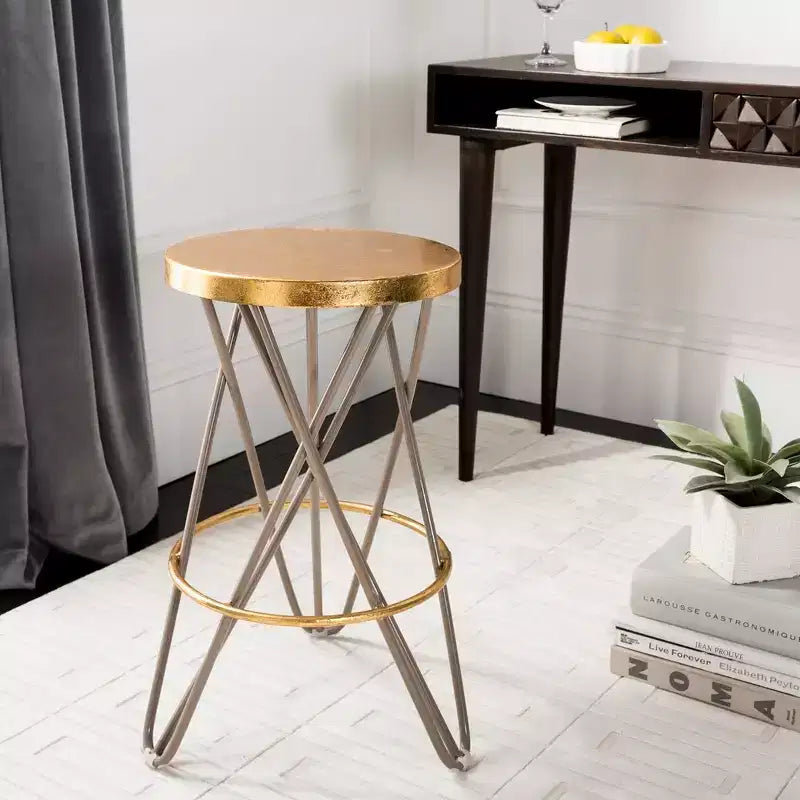 Sgabello da bancone in ferro con foglia d'oro, altezza seduta 61 cm, capacità 125 kg