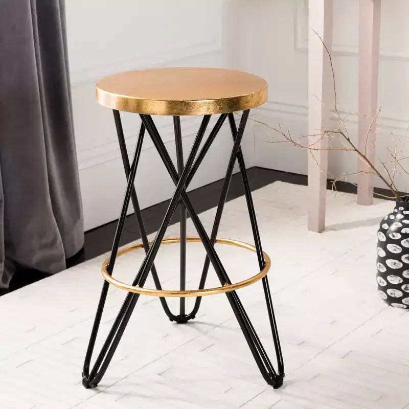 Sgabello da bancone in ferro con foglia d'oro, altezza seduta 61 cm, capacità 125 kg