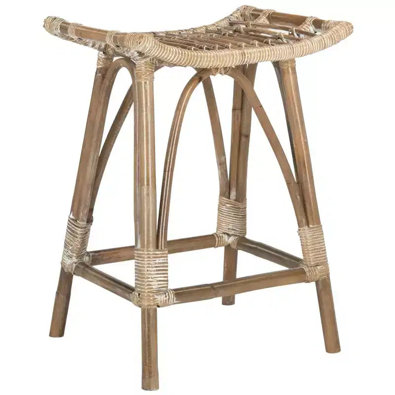 Sgabello da bancone in rattan naturale con struttura in legno, altezza seduta 65 cm