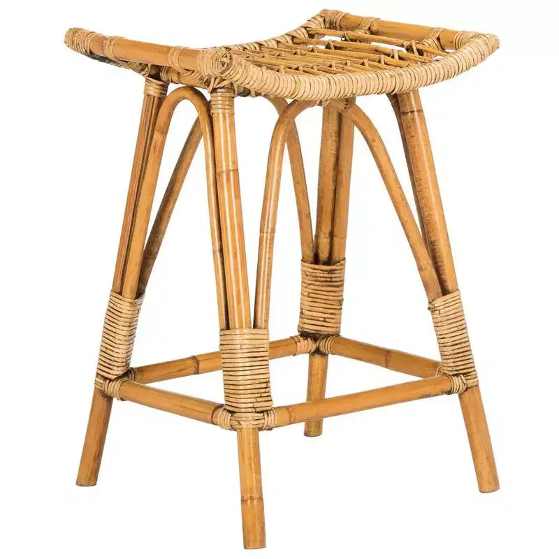 Sgabello da bancone in rattan naturale con struttura in legno, altezza seduta 65 cm