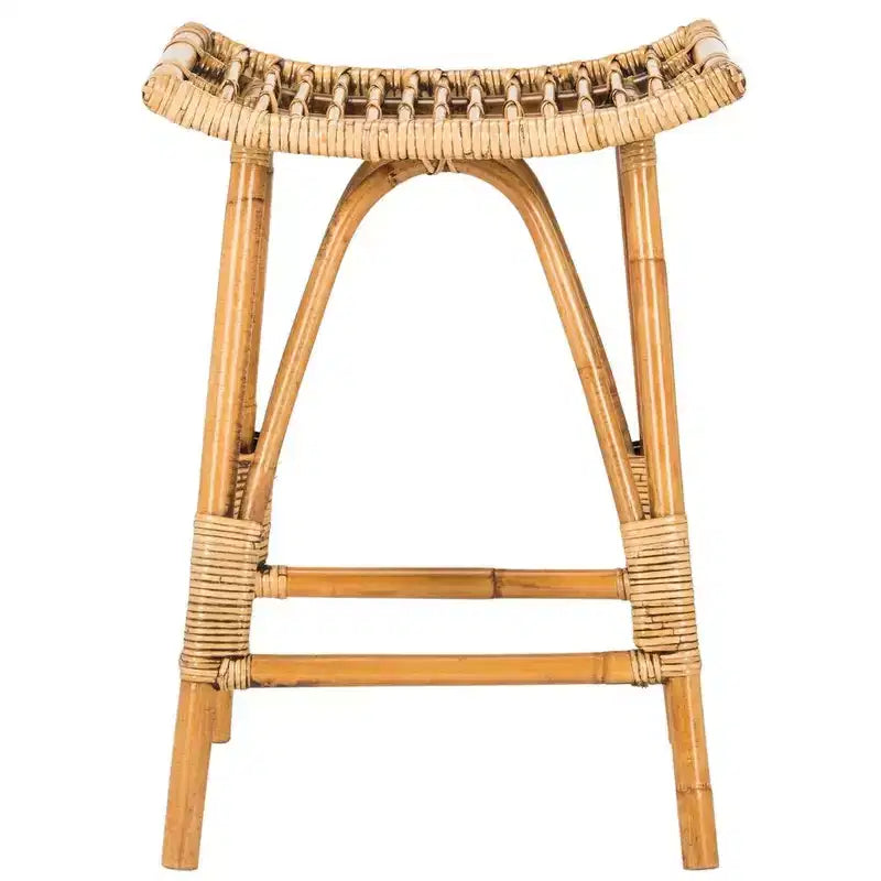 Sgabello da bancone in rattan naturale con struttura in legno, altezza seduta 65 cm