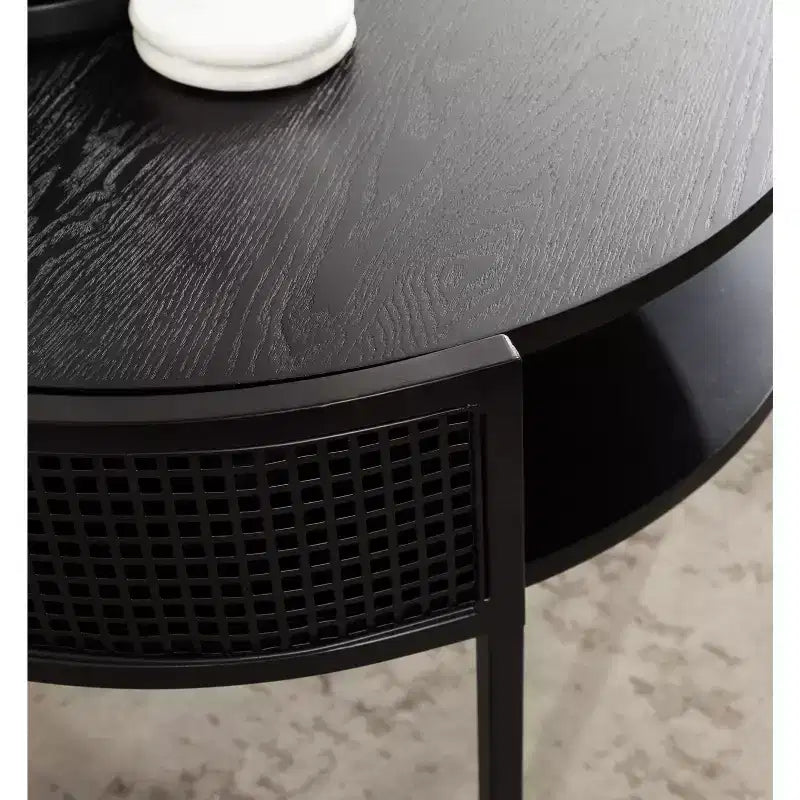 Tavolino rotondo con struttura in legno – 46A x 66L x 64P cm