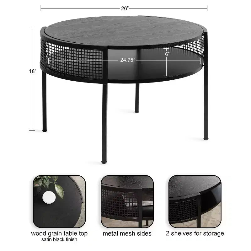 Tavolino rotondo con struttura in legno – 46A x 66L x 64P cm
