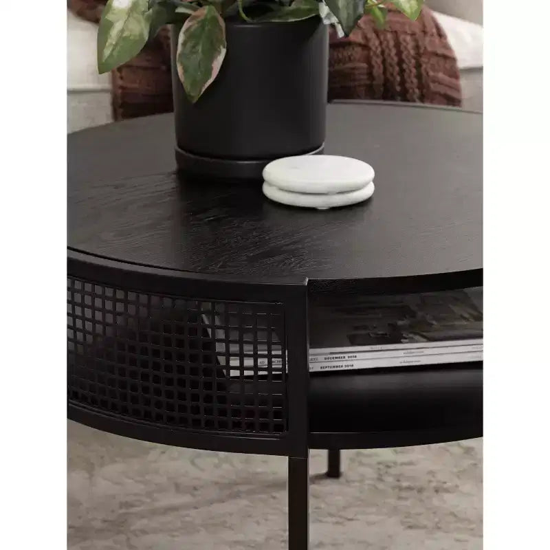 Tavolino rotondo con struttura in legno – 46A x 66L x 64P cm