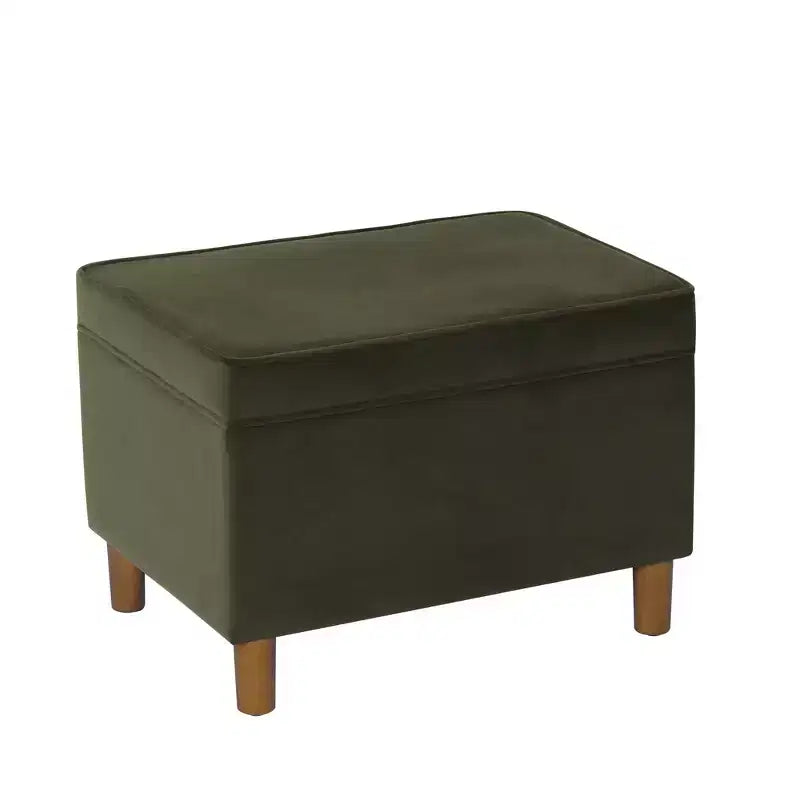 Pouf Contenitore da 24 Pollici con Rivestimento in Velluto, Gambe in Legno e Cerniere Ammortizzate, Capacità 113 kg