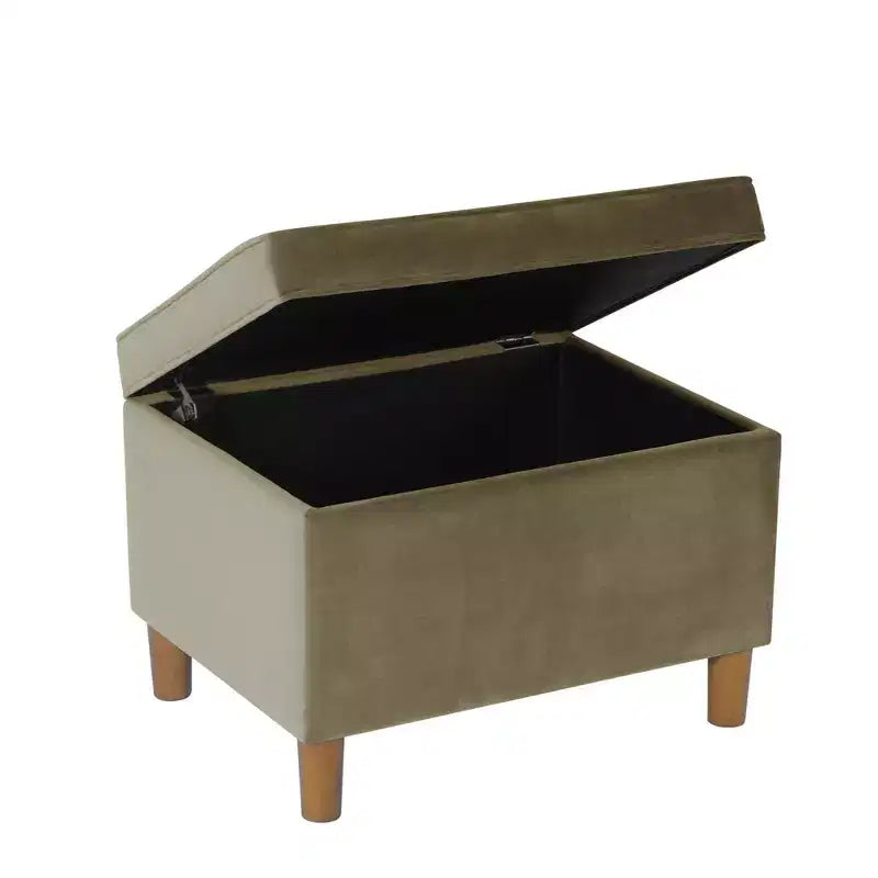 Pouf Contenitore da 24 Pollici con Rivestimento in Velluto, Gambe in Legno e Cerniere Ammortizzate, Capacità 113 kg