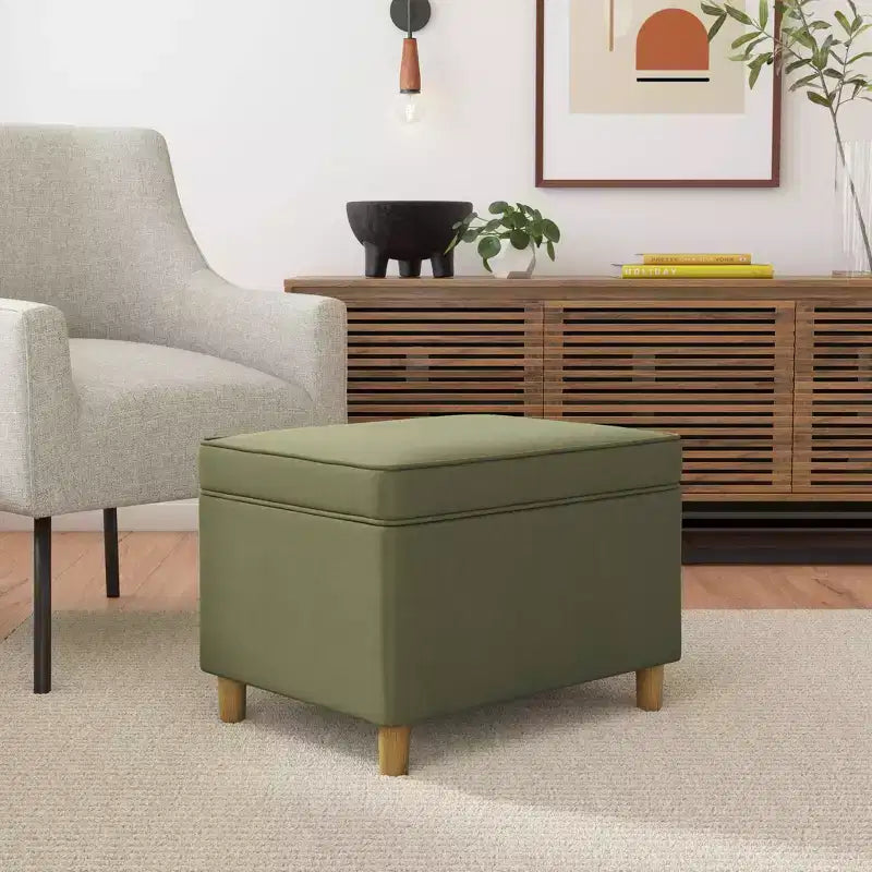 Pouf Contenitore da 24 Pollici con Rivestimento in Velluto, Gambe in Legno e Cerniere Ammortizzate, Capacità 113 kg