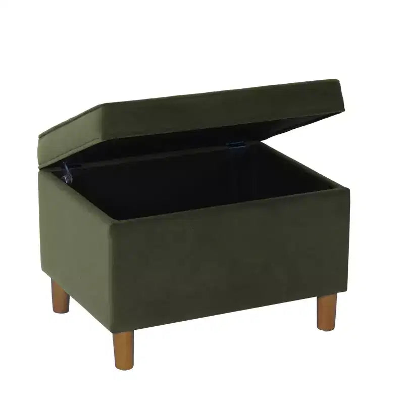 Pouf Contenitore da 24 Pollici con Rivestimento in Velluto, Gambe in Legno e Cerniere Ammortizzate, Capacità 113 kg