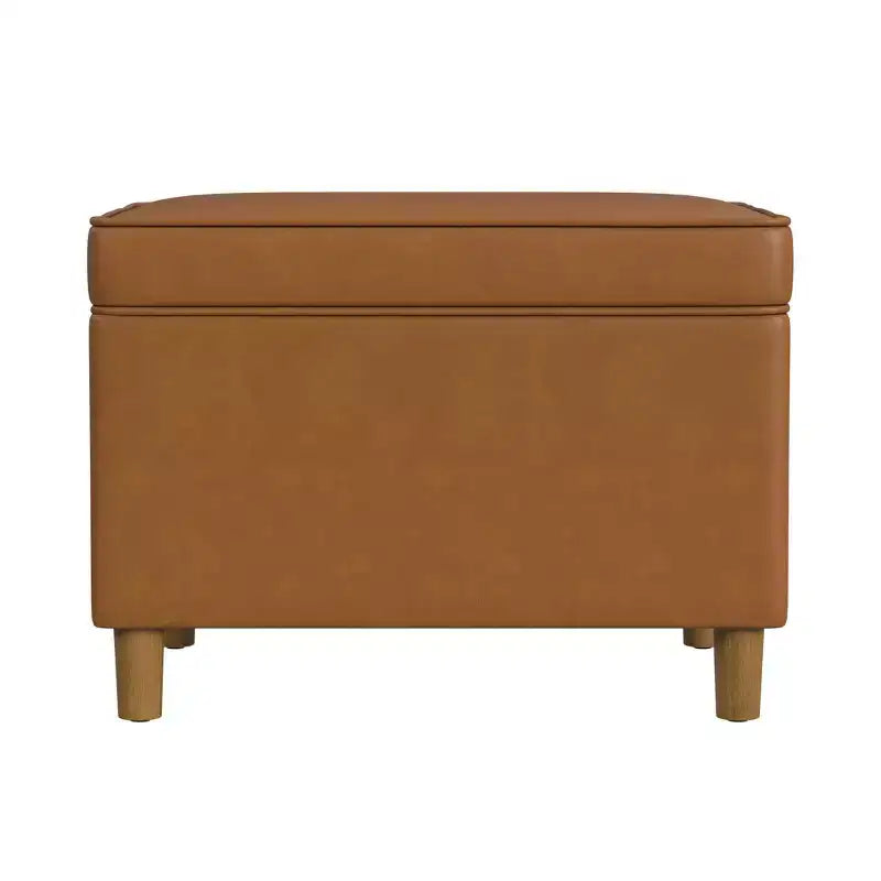 Pouf Contenitore da 24 Pollici con Rivestimento in Velluto, Gambe in Legno e Cerniere Ammortizzate, Capacità 113 kg