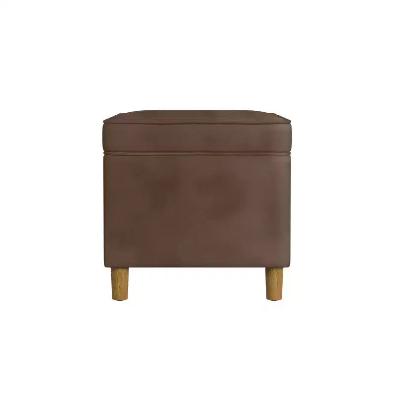 Pouf Contenitore da 24 Pollici con Rivestimento in Velluto, Gambe in Legno e Cerniere Ammortizzate, Capacità 113 kg