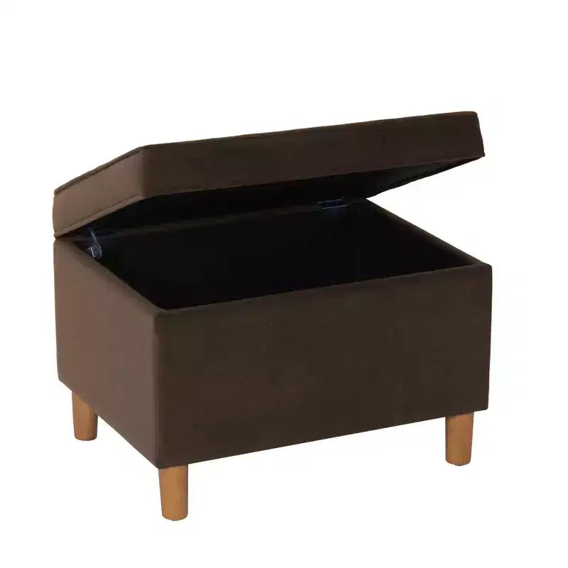 Pouf Contenitore da 24 Pollici con Rivestimento in Velluto, Gambe in Legno e Cerniere Ammortizzate, Capacità 113 kg