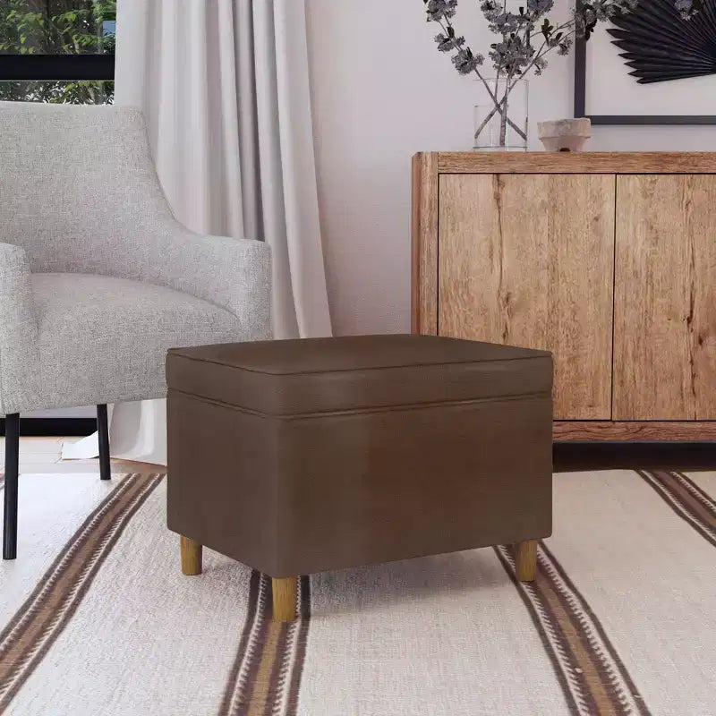 Pouf Contenitore da 24 Pollici con Rivestimento in Velluto, Gambe in Legno e Cerniere Ammortizzate, Capacità 113 kg