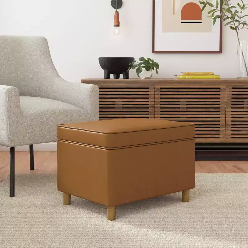 Pouf Contenitore da 24 Pollici con Rivestimento in Velluto, Gambe in Legno e Cerniere Ammortizzate, Capacità 113 kg