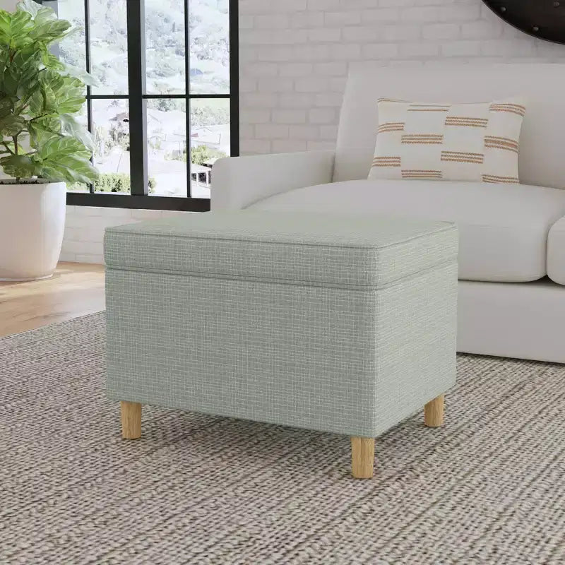 Pouf Contenitore da 24 Pollici con Rivestimento in Velluto, Gambe in Legno e Cerniere Ammortizzate, Capacità 113 kg